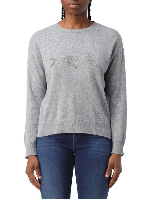 LIUJO STRASS LOGO Wool blend crew neck sweater gray med.mel.logo - Women's Sweaters