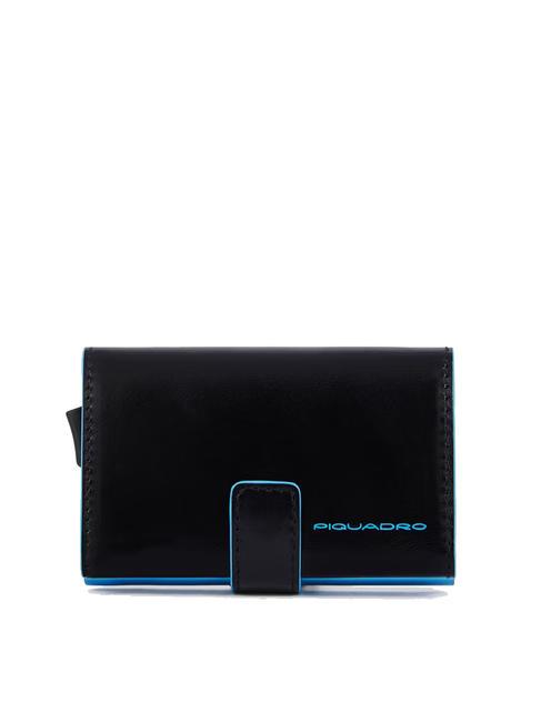 PIQUADRO BLUE SQUARE Leather and metal credit card holder Black - Men’s Wallets