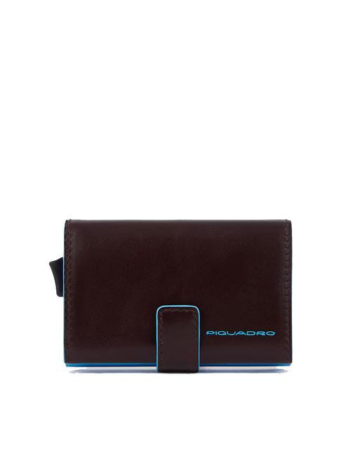 PIQUADRO BLUE SQUARE Leather and metal credit card holder MAHOGANY - Men’s Wallets