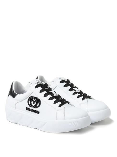 LOVE MOSCHINO HEART LOVE Leather sneakers WHITE BLACK - Women’s shoes