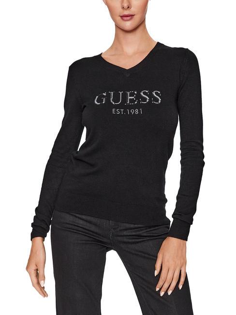 GUESS LENOR T-shirt with decomposed logo jetbla - Women's Sweaters