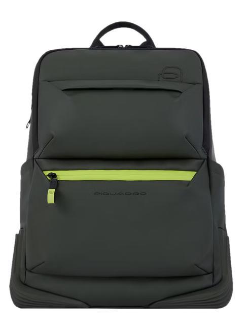 PIQUADRO CORNER Backpack in rubberized fabric, 14" laptop holder GREEN - Laptop backpacks