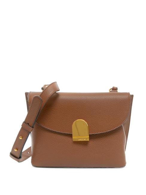 COCCINELLE BLOSSOM Hammered leather shoulder bag BRULE - Women’s Bags