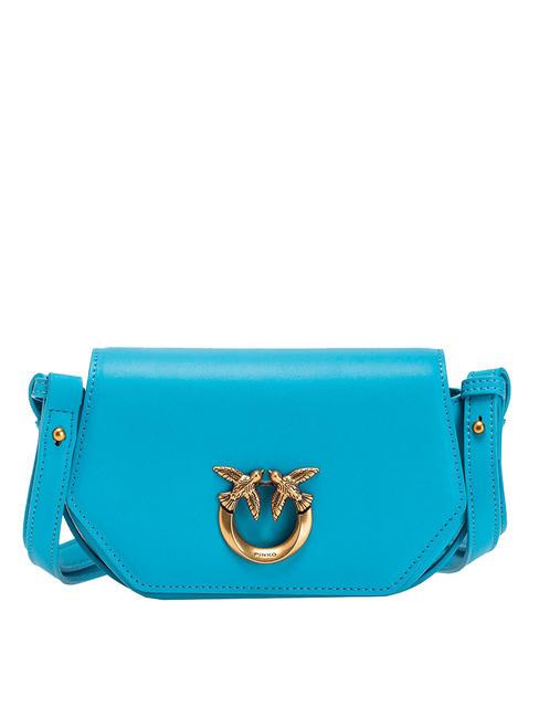 PINKO LOVE EXAGON Leather bag with shoulder strap sky blue-antique gold - Women’s Bags