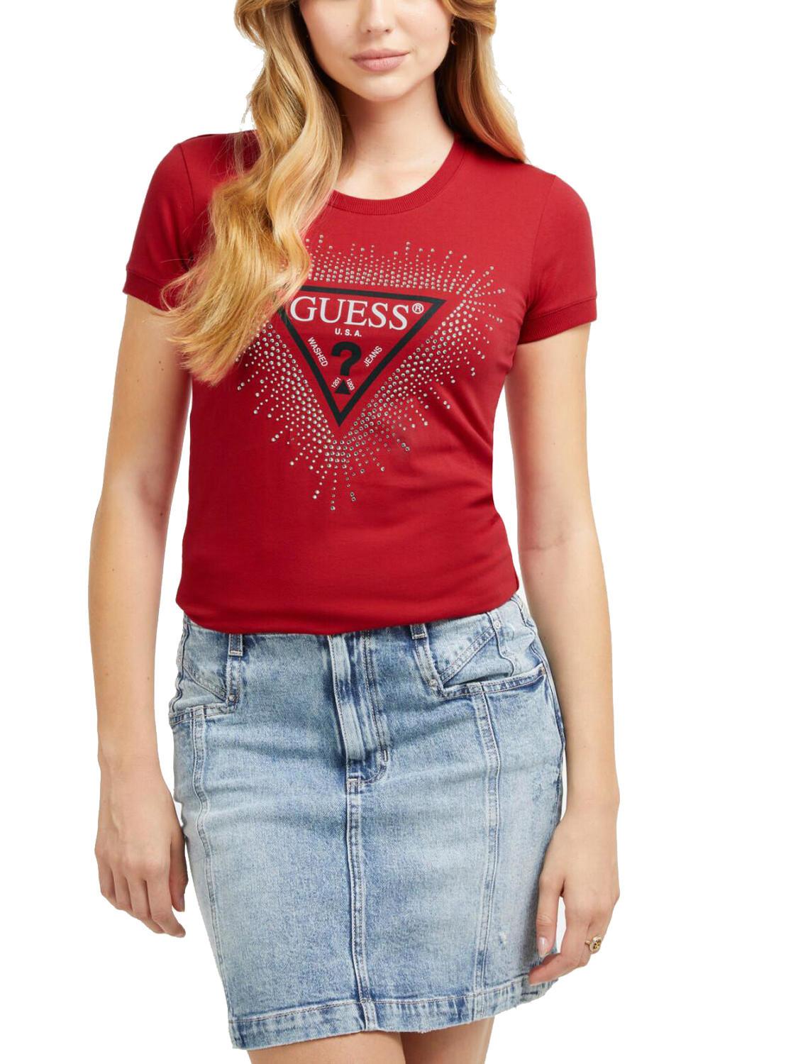 Guess Star Triangle T Shirt With Studs Chili Red Buy At Outlet