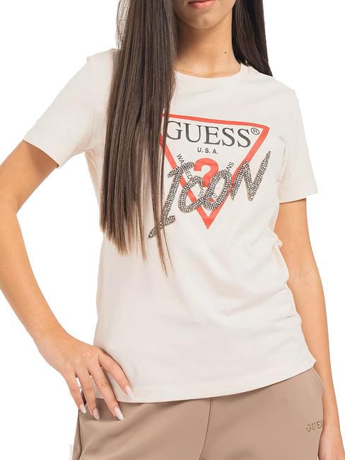 GUESS ICON T-shirt with studs pearl powder - T-shirt