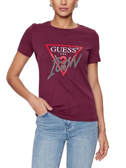 GUESS ICON T-shirt with studs black cherry - T-shirt