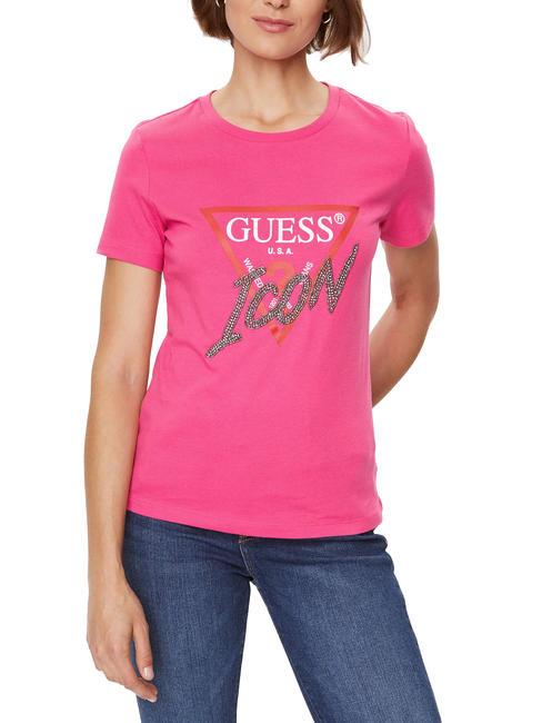 GUESS ICON T-shirt with studs pink punch - T-shirt