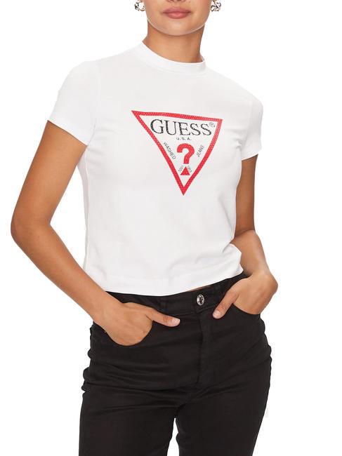 GUESS TRIANGLE STRASS T-shirt with studs purwhite - T-shirt