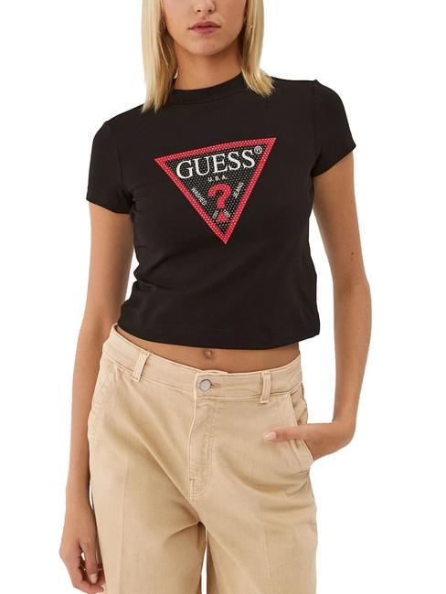 GUESS TRIANGLE STRASS T-shirt with studs jetbla - T-shirt