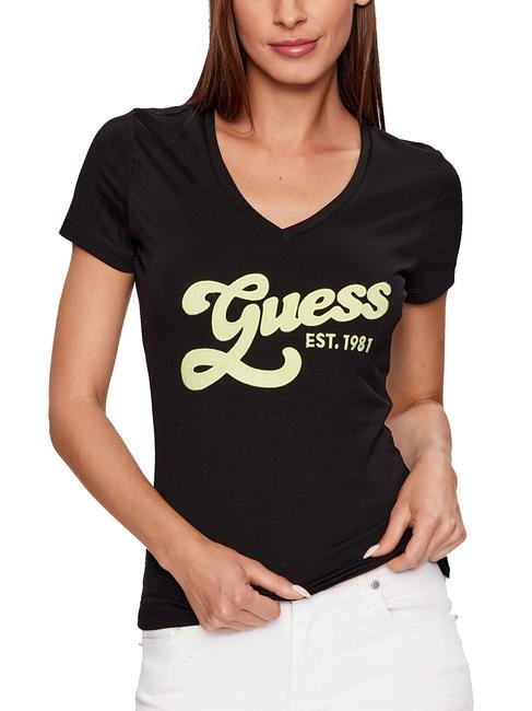 GUESS LOGO SUEDE T-shirt with insert logo jetbla - T-shirt