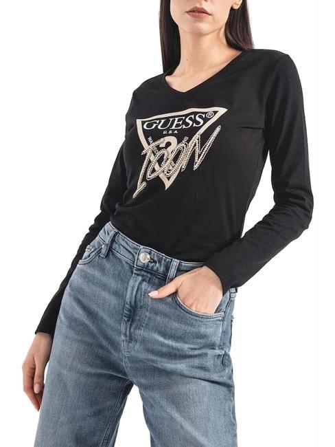 GUESS ICON T-shirt with sequins jetbla - T-shirt