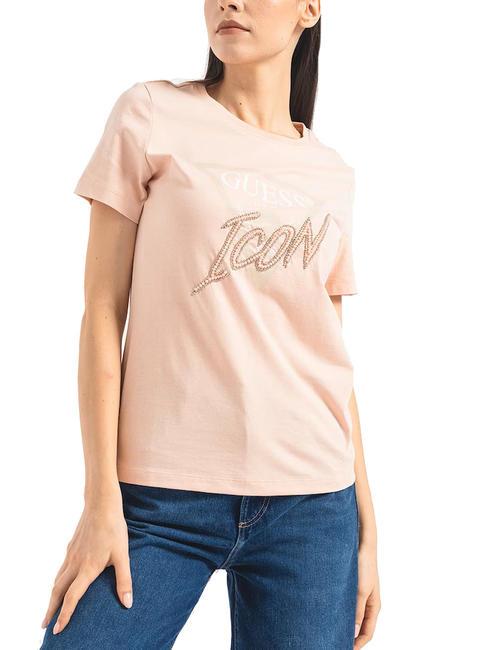 GUESS ICON T-shirt with sequins dolly pink - T-shirt