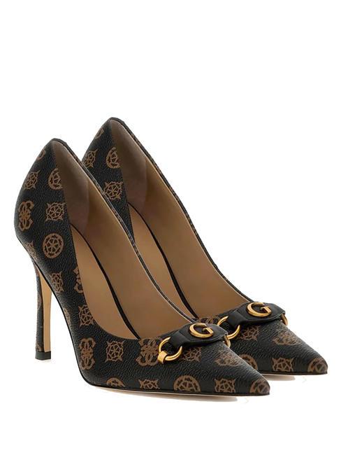 GUESS SCALEE Peony pumps with all-over logo brown ocher - Women’s shoes