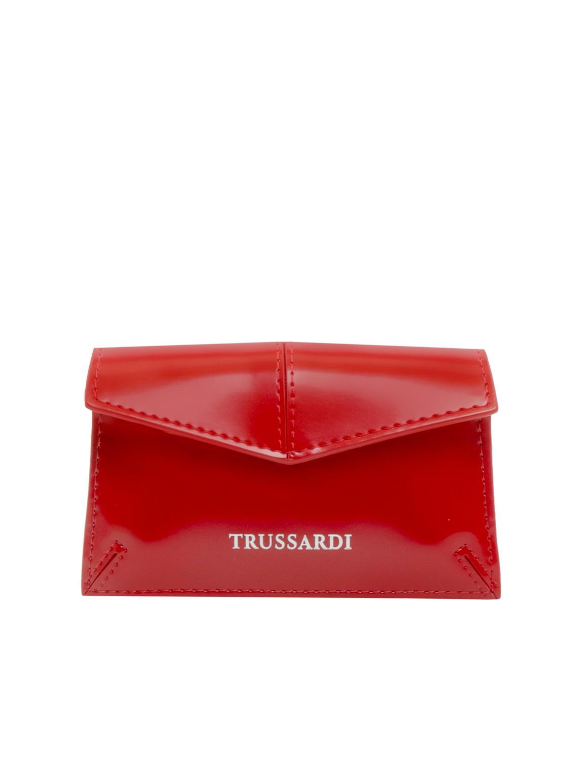 Trussardi Salis Shiny Leather Card Holder Cherry - Buy At Outlet 