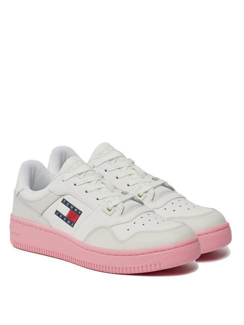 TOMMY HILFIGER TOMMY JEANS Retro Basket Essential Leather sneakers ecru / pink alert - Women’s shoes