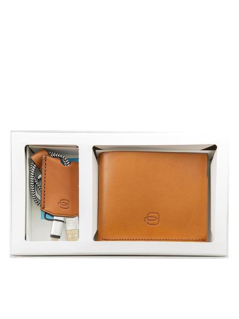 PIQUADRO BAGMOTIC KIT Leather wallet + key ring with USB Leather / Blue - Men’s Wallets