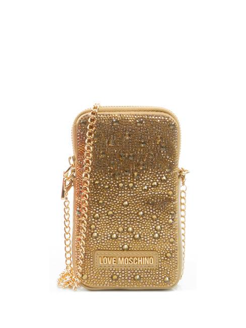 LOVE MOSCHINO HOTFIX iPhone clutch bag with shoulder strap Champagne - Women’s Bags