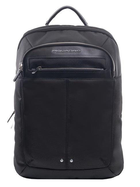 PIQUADRO LINK Backpack in leather and fabric, 15.6 "pc holder Black - Laptop backpacks