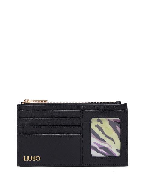 LIUJO SAFFIANO Flat card holder with zip BLACK - Women’s Wallets