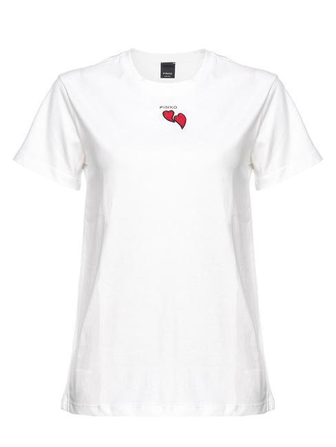 PINKO TRAPANI Jersey T-shirt with beaded hearts silk white - T-shirt