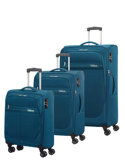 AMERICAN TOURISTER DEEP DIVE Set of 3 trolleys: cabin, medium and large expandable teal/lime - Trolley Set