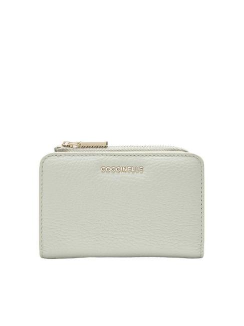 COCCINELLE METALLIC SOFT Small wallet in textured leather celadon green - Women’s Wallets