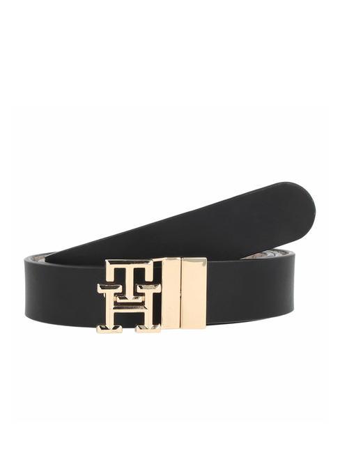 TOMMY HILFIGER TH LOGO MONO REV Double-sided leather belt black / smooth taupe - Belts