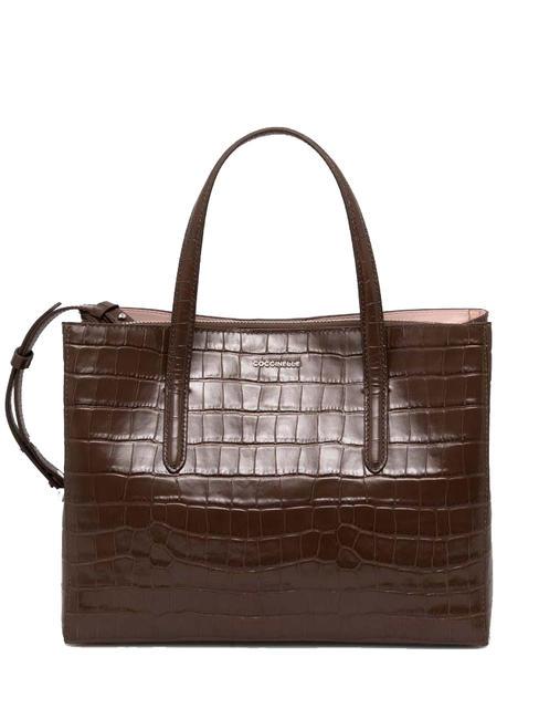 COCCINELLE SWAP CROCO SHINY SOFT  Handbag, with shoulder strap, in leather coffee - Women’s Bags