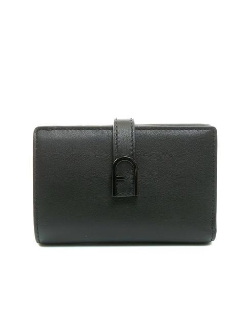 FURLA FLOW COMPACT Medium leather wallet Black - Women’s Wallets