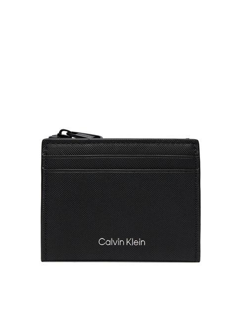 CALVIN KLEIN CK MUST 10cc leather card holder with zip ck black pique - Women’s Wallets