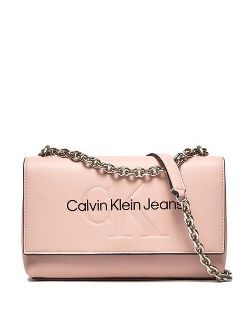 CALVIN KLEIN SCULPTED EW MONO Bag with flap and chain shoulder strap pale conch shell - Women’s Bags