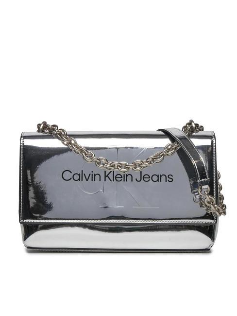CALVIN KLEIN SCULPTED EW MIRROR Bag with flap and chain shoulder strap silver - Women’s Bags