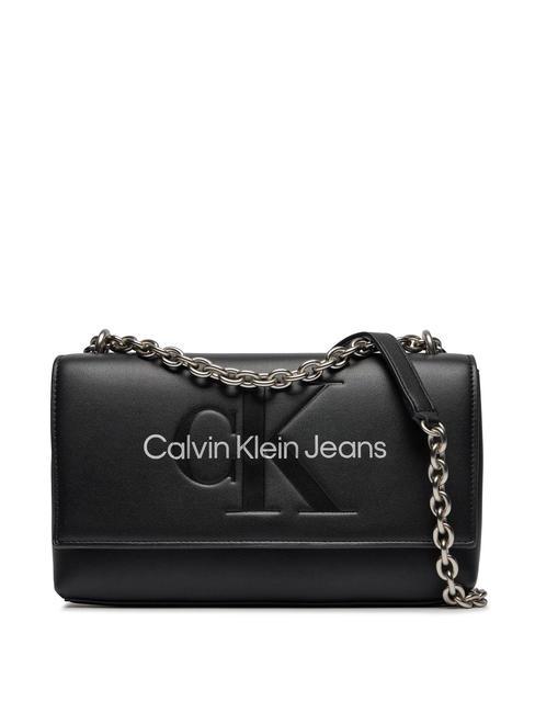 CALVIN KLEIN SCULPTED EW MONO Bag with flap and chain shoulder strap black/metallic logo - Women’s Bags