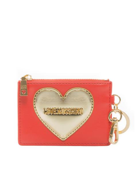 LOVE MOSCHINO GOLDEN HEART Card holder with key ring red - Women’s Wallets