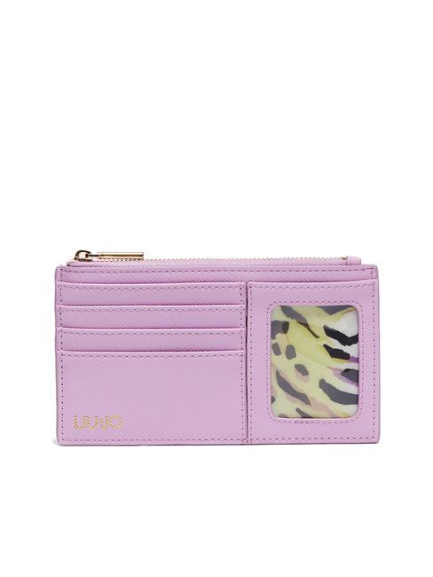 LIUJO SAFFIANO Flat card holder with zip pastel lavender - Women’s Wallets