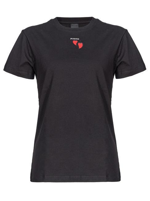 PINKO TRAPANI Jersey T-shirt with beaded hearts black limousine - T-shirt