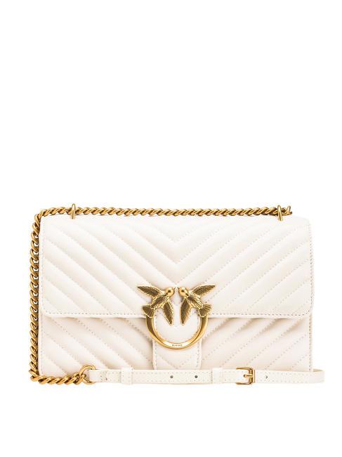PINKO CLASSIC LOVE ONE Nappa leather bag silk white-antique gold - Women’s Bags
