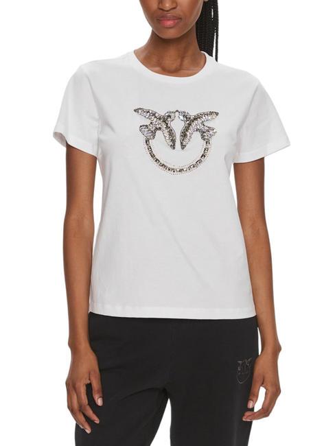 PINKO QUENTIN T-shirt with jewel application white cloud - T-shirt