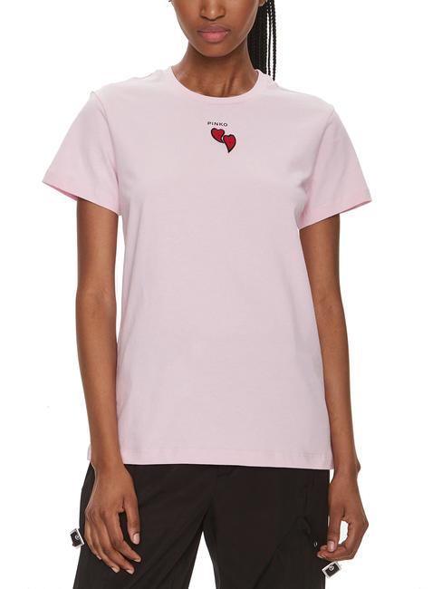 PINKO TRAPANI Jersey T-shirt with beaded hearts sweet lilac rose - T-shirt