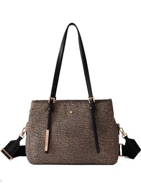 BORBONESE L'ECOLE NYLON Shoulder shopper, with shoulder strap OP / NATURAL / BLACK - Women’s Bags