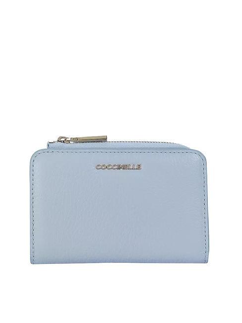 COCCINELLE METALLIC SOFT Small wallet in textured leather mist blue - Women’s Wallets