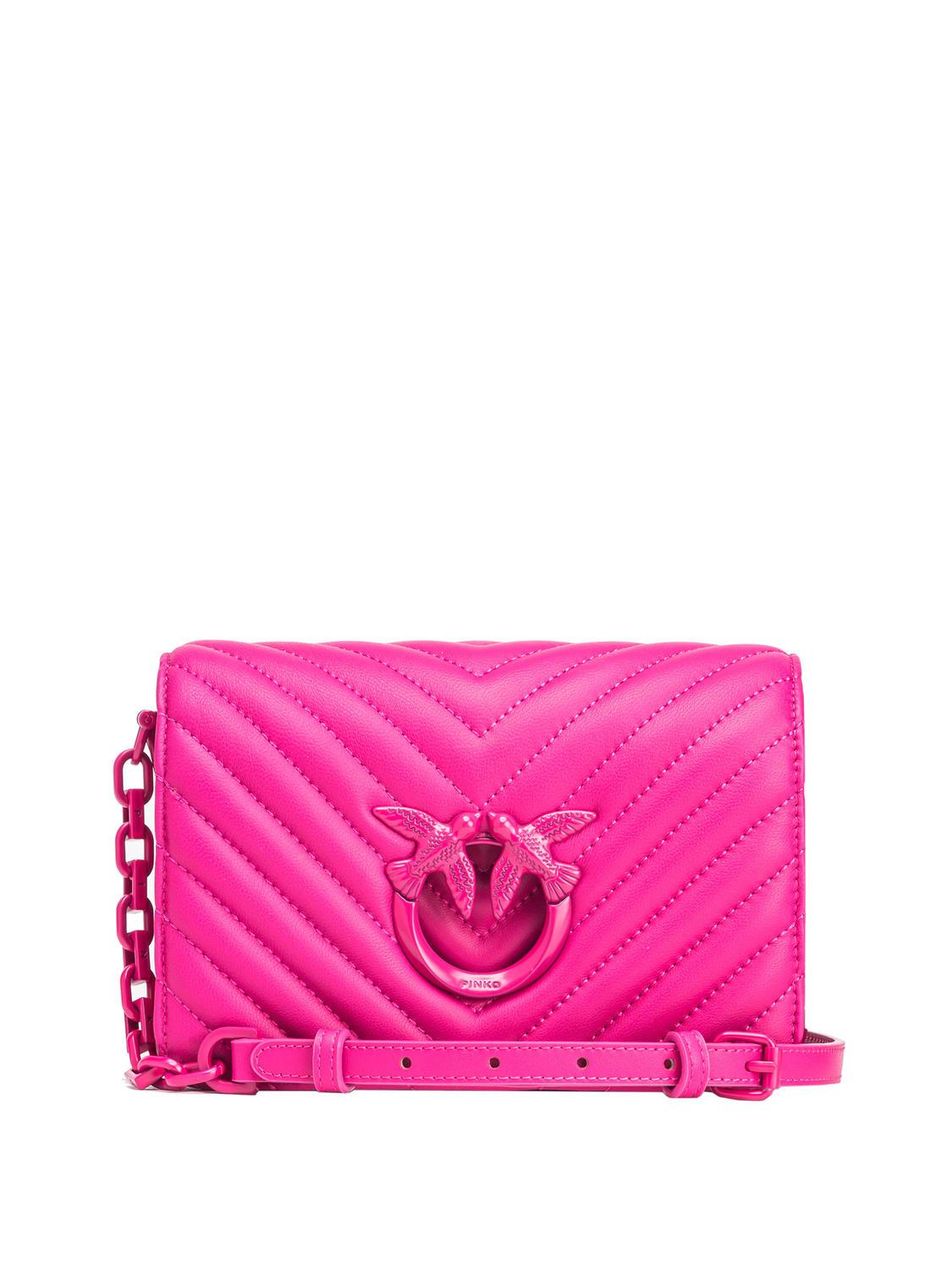 Pinko Love Click Chevron Mini Leather Shoulder Bag Pink Pinko