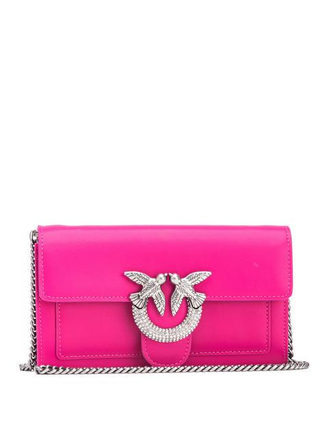 PINKO LOVE ONE Leather clutch wallet with rhinestones pink pinko-old silver - Women’s Bags