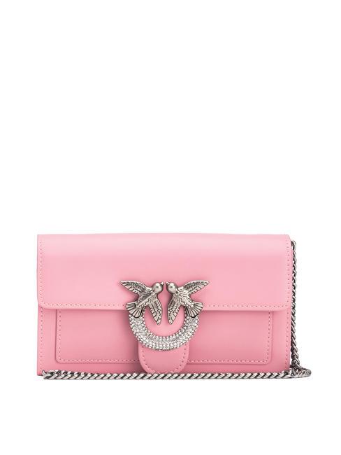PINKO LOVE ONE Leather clutch wallet with rhinestones pink - blush-old silver - Women’s Bags