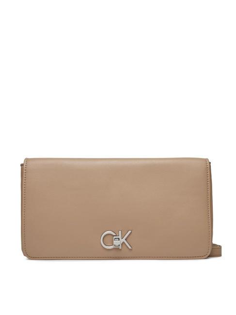CALVIN KLEIN RE-LOCK DOUBLE GUSETTE Shoulder clutch bag silver mink - Women’s Bags