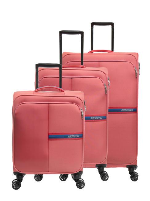 AMERICAN TOURISTER BRIGHT LIFE Set of 3 trolleys: cabin, medium, large sun kissed coral - Trolley Set