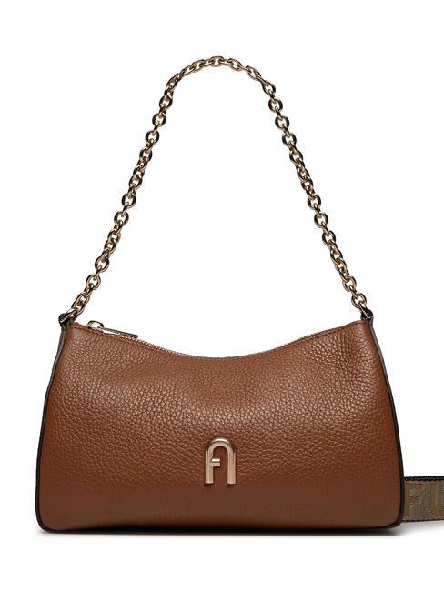 FURLA PRIMULA Small leather bag with shoulder strap cognac h+metal taupe - Women’s Bags