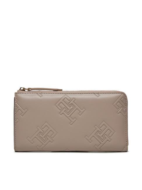 TOMMY HILFIGER TH REFINED MONOGRAM Large zip around wallet smooth taupe - Women’s Wallets