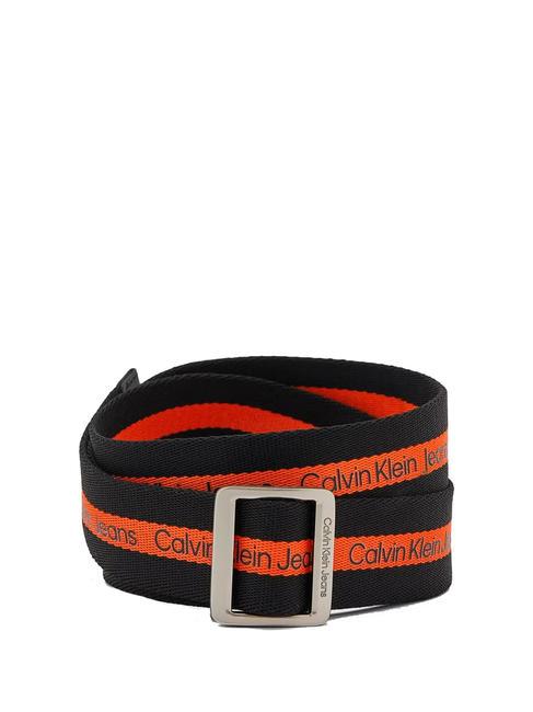 CALVIN KLEIN CK JEANS SLIDER Recycled polyester belt black / coral orange - Belts